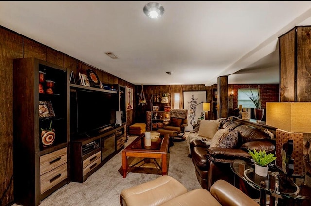 3745 Premium Dr, Chattanooga, TN 37415 - living area with light carpet, wood walls, and visible vents
