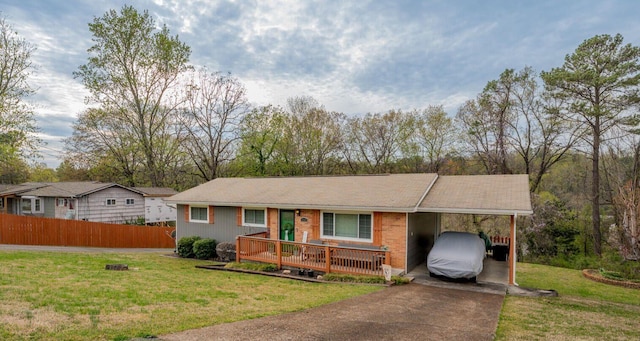 3745 Premium Dr, Chattanooga, TN 37415 - single story home with driveway, a front yard, fence, and a carport