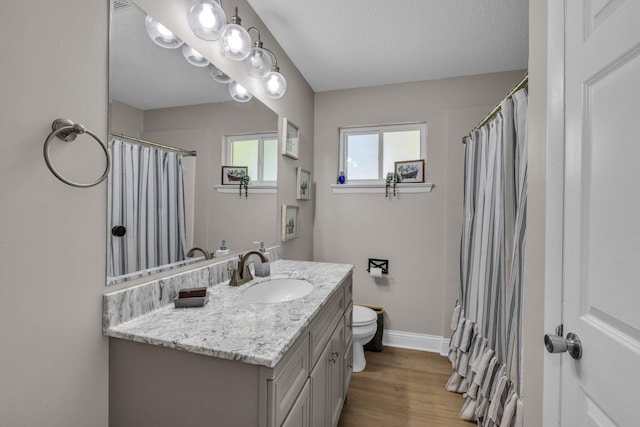 117 Douglas Dr, Chattanooga, TN 37412 - full bathroom featuring curtained shower, wood finished floors, toilet, vanity, and baseboards
