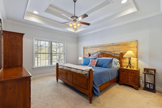 12237 Wildlife Pl, Soddy Daisy, TN 37379 - bedroom with a tray ceiling, light colored carpet, and ornamental molding