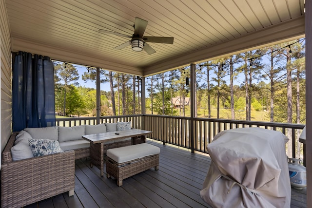 12237 Wildlife Pl, Soddy Daisy, TN 37379 - exterior space with outdoor lounge area, ceiling fan, and area for grilling