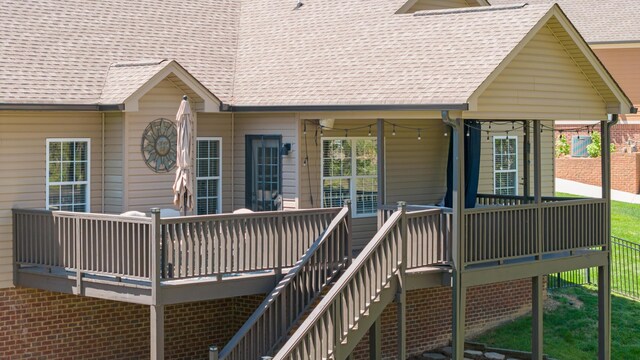 12237 Wildlife Pl, Soddy Daisy, TN 37379 - exterior space featuring a wooden deck, a shingled roof, and stairs