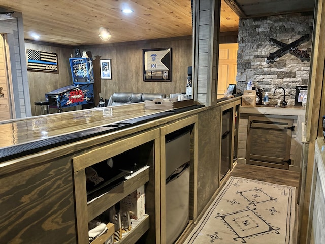 12237 Wildlife Pl, Soddy Daisy, TN 37379 - bar featuring wooden walls, wood finished floors, wooden ceiling, and a sink