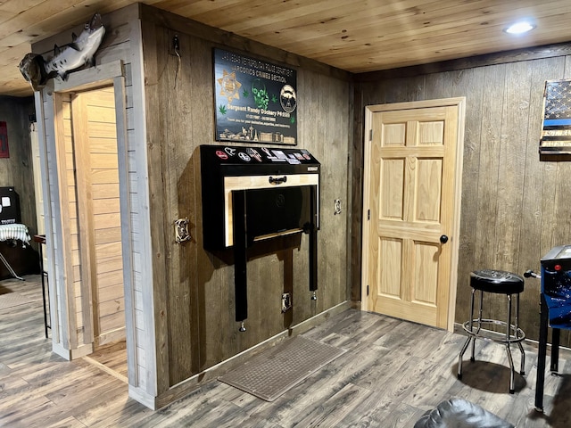 12237 Wildlife Pl, Soddy Daisy, TN 37379 - interior space featuring wooden walls, wood finished floors, recessed lighting, and wooden ceiling