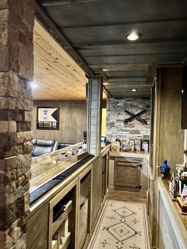 12237 Wildlife Pl, Soddy Daisy, TN 37379 - bar featuring wood ceiling, wood walls, and wood finished floors