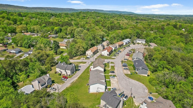 bird's eye view featuring a residential view and a forest view