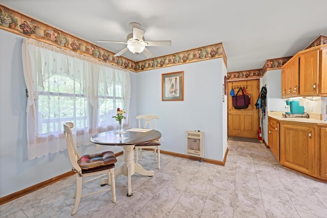 798 Deerfield Ln, Sugar Valley, GA 30746 - dining space with a ceiling fan, baseboards, and heating unit