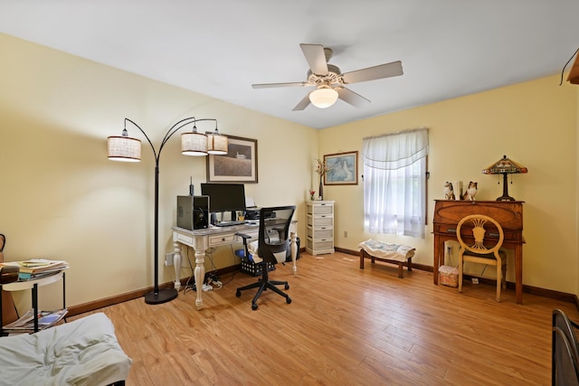 798 Deerfield Ln, Sugar Valley, GA 30746 - home office featuring a ceiling fan, baseboards, and light wood-style flooring