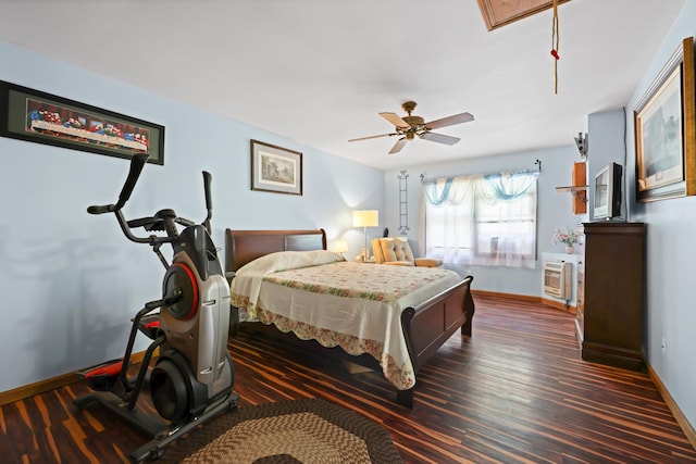 798 Deerfield Ln, Sugar Valley, GA 30746 - bedroom featuring attic access, baseboards, wood finished floors, and a ceiling fan