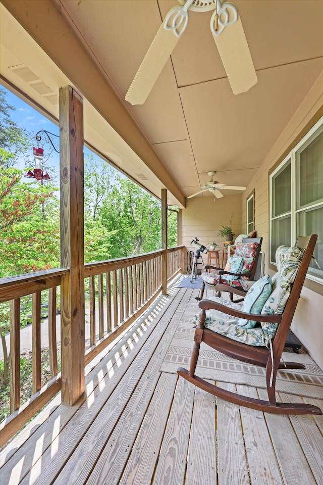 798 Deerfield Ln, Sugar Valley, GA 30746 - wooden deck featuring covered porch and ceiling fan