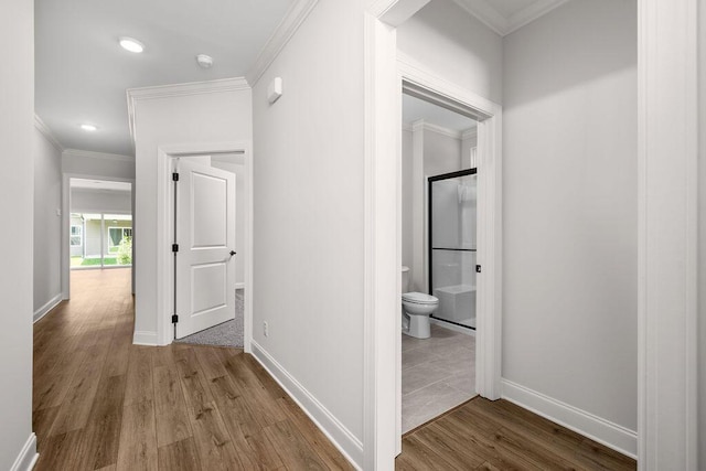 1571 Whisper Winds Ln Unit 42, Ooltewah, TN 37363 - hall featuring wood finished floors, ornamental molding, and recessed lighting