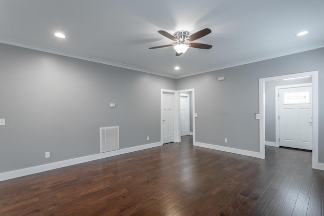 229 Courtland Crest Dr SW, Cleveland, TN 37311 - spare room with a ceiling fan, ornamental molding, baseboards, recessed lighting, and dark wood-type flooring