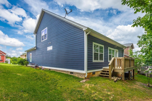 229 Courtland Crest Dr SW, Cleveland, TN 37311 - view of home's exterior with crawl space, a yard, and a deck
