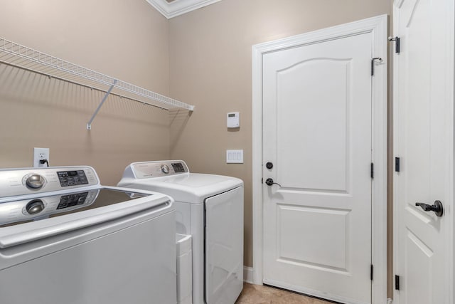 8209 Robertsview Dr, Ooltewah, TN 37363 - laundry room featuring independent washer and dryer and ornamental molding