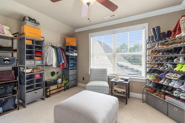 8209 Robertsview Dr, Ooltewah, TN 37363 - spacious closet featuring light carpet and a ceiling fan