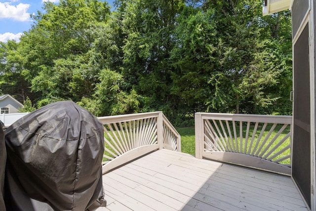 8209 Robertsview Dr, Ooltewah, TN 37363 - wooden deck featuring grilling area and view of scattered trees