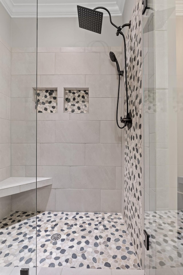 7407 Pond Vw, Harrison, TN 37341 - bathroom with ornamental molding and a shower stall