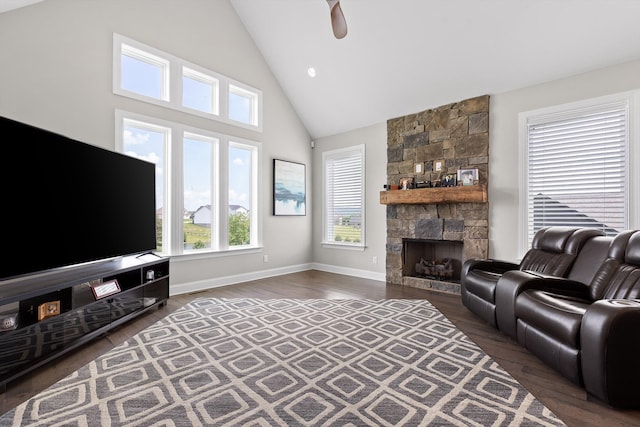 7407 Pond Vw, Harrison, TN 37341 - living room with high vaulted ceiling, dark wood finished floors, and a wealth of natural light