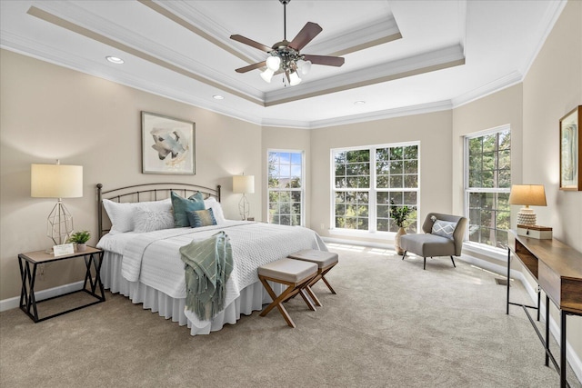 3874 Sweet Bay Ln, Apison, TN 37302 - bedroom with crown molding, ceiling fan, carpet flooring, and a raised ceiling