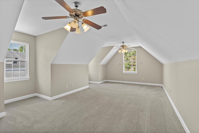 3874 Sweet Bay Ln, Apison, TN 37302 - additional living space featuring lofted ceiling, visible vents, baseboards, carpet flooring, and ceiling fan