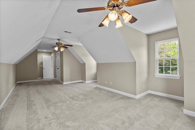 3874 Sweet Bay Ln, Apison, TN 37302 - bonus room featuring vaulted ceiling, visible vents, carpet, and ceiling fan