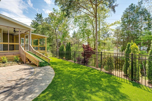 3874 Sweet Bay Ln, Apison, TN 37302 - view of yard with stairs, a fenced backyard, and ceiling fan