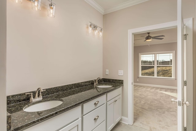 370 Winchester Dr Unit 70, Rossville, GA 30741 - bathroom with a ceiling fan, crown molding, a sink, and double vanity