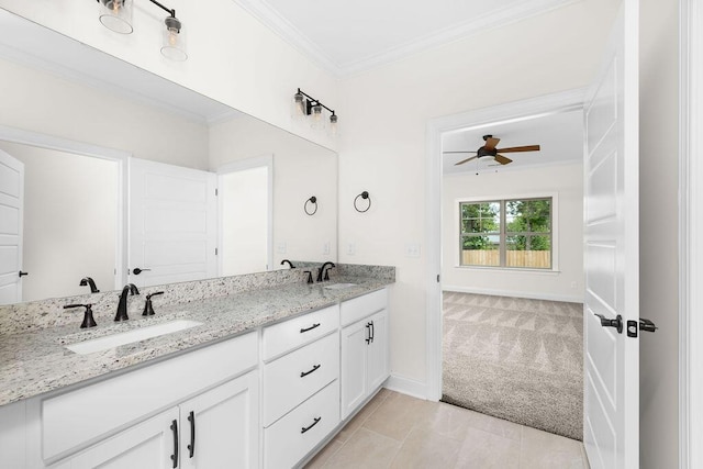 370 Winchester Dr Unit 70, Rossville, GA 30741 - full bath with ornamental molding, double vanity, a ceiling fan, and tile patterned flooring
