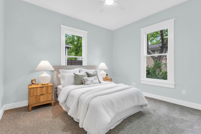 5107 Beulah Ave, Chattanooga, TN 37409 - carpeted bedroom featuring ceiling fan, baseboards, and multiple windows