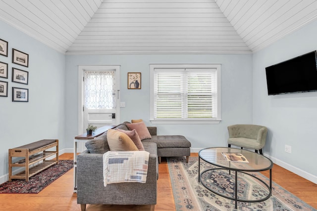 5107 Beulah Ave, Chattanooga, TN 37409 - living area with wood ceiling, lofted ceiling, a healthy amount of sunlight, and light wood-style flooring