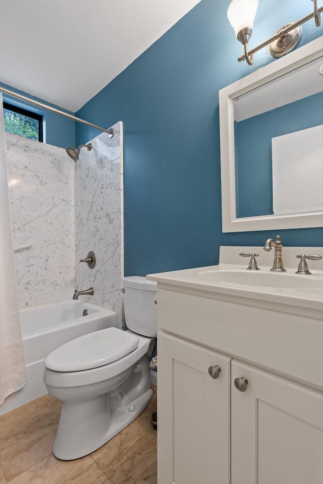 full bathroom featuring toilet, shower / bath combination, and vanity