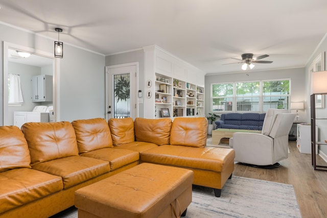 5407 Marion Ave, Chattanooga, TN 37412 - living room with light wood-style floors, a ceiling fan, and ornamental molding
