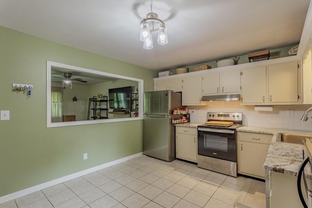 2031 Millard Rd, Soddy Daisy, TN 37379 - kitchen with appliances with stainless steel finishes, decorative backsplash, under cabinet range hood, and a sink