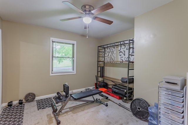 2031 Millard Rd, Soddy Daisy, TN 37379 - exercise room featuring carpet, ceiling fan, and baseboards