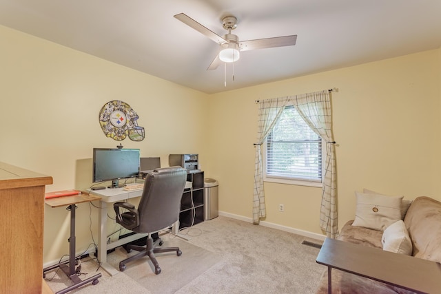 2031 Millard Rd, Soddy Daisy, TN 37379 - carpeted home office with baseboards, visible vents, and ceiling fan