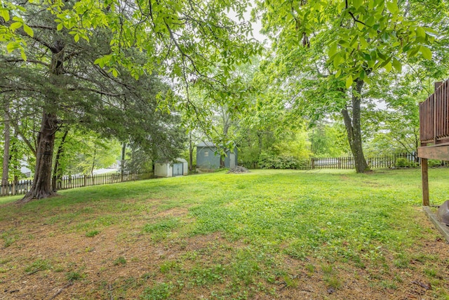 2031 Millard Rd, Soddy Daisy, TN 37379 - view of yard featuring an outbuilding, a storage unit, and a fenced backyard