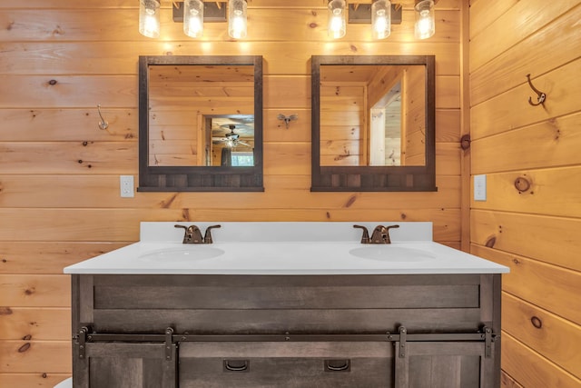 144 Hambright Rd, Reliance, TN 37369 - full bathroom with double vanity, wooden walls, and a sink