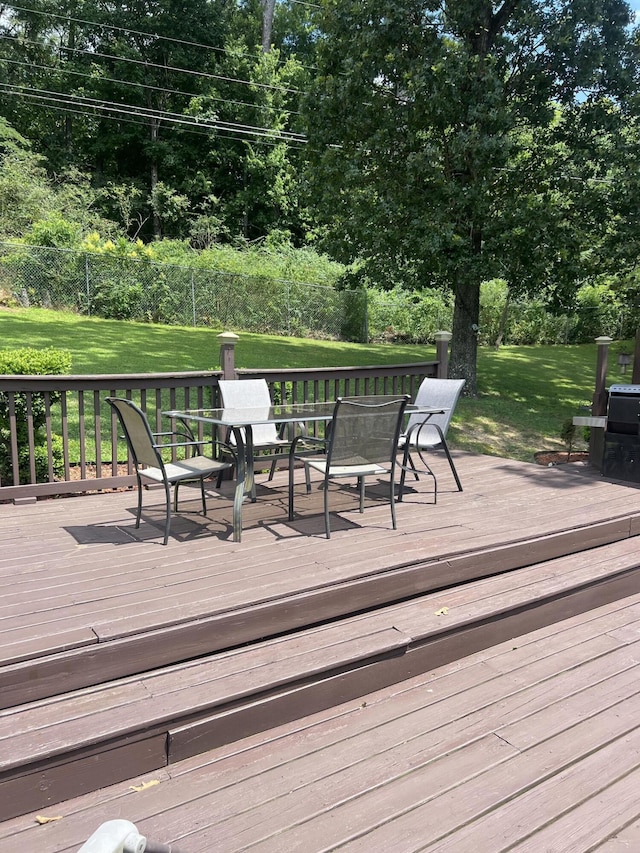 2288 Edgmon Forest Ln, Chattanooga, TN 37421 - wooden terrace with a lawn and view of wooded area