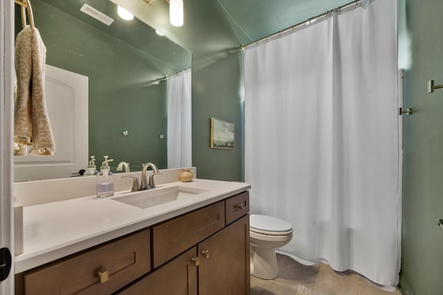 5812 Acadia Dr, Chattanooga, TN 37415 - bathroom with toilet, vanity, tile patterned flooring, and a shower with curtain