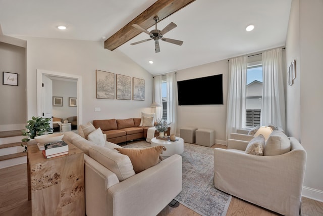 5812 Acadia Dr, Chattanooga, TN 37415 - living area with a ceiling fan, baseboards, wood finished floors, and recessed lighting