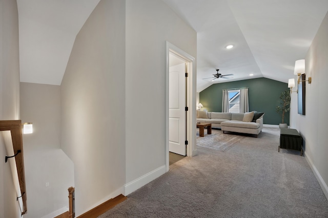 5812 Acadia Dr, Chattanooga, TN 37415 - additional living space with vaulted ceiling, baseboards, ceiling fan, carpet floors, and recessed lighting