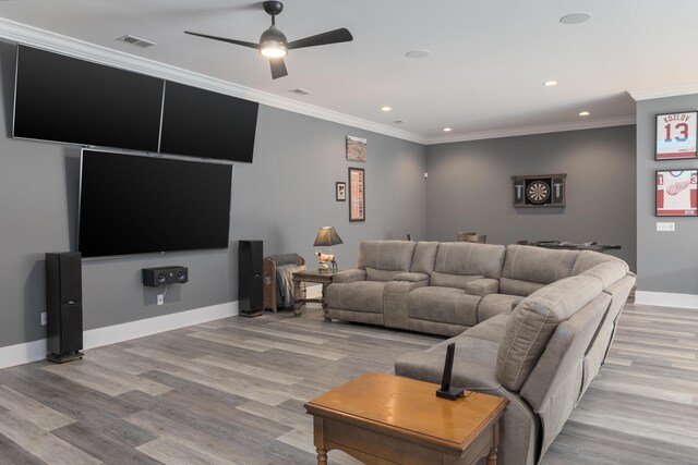 2419 Welch Rd, Soddy Daisy, TN 37379 - living room with visible vents, ornamental molding, and light wood-style flooring