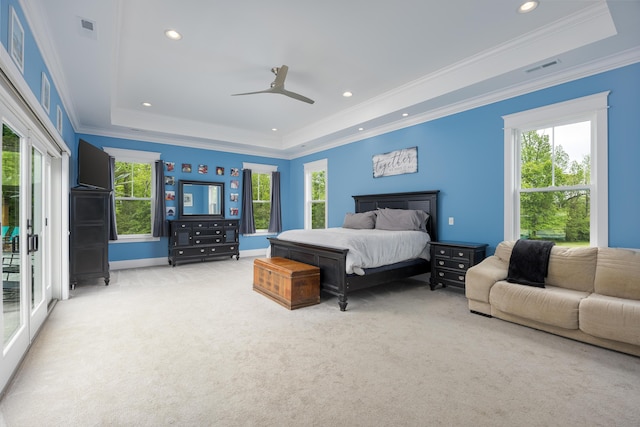 2419 Welch Rd, Soddy Daisy, TN 37379 - bedroom with carpet floors, access to outside, a tray ceiling, and visible vents