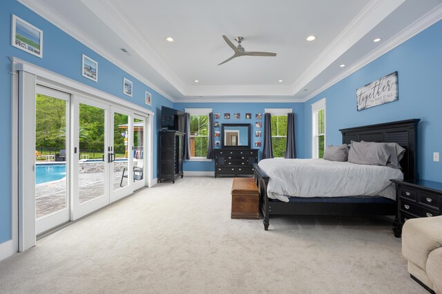 2419 Welch Rd, Soddy Daisy, TN 37379 - bedroom with a raised ceiling, ornamental molding, french doors, and carpet