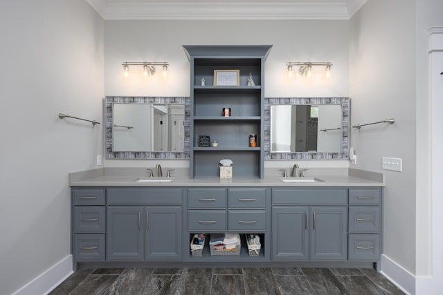 2419 Welch Rd, Soddy Daisy, TN 37379 - full bath featuring baseboards, a sink, double vanity, and ornamental molding
