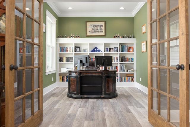 2419 Welch Rd, Soddy Daisy, TN 37379 - office with baseboards, ornamental molding, french doors, and a wealth of natural light