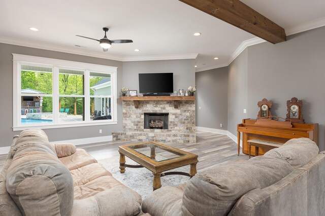 2419 Welch Rd, Soddy Daisy, TN 37379 - living room with baseboards, recessed lighting, ceiling fan, and wood finished floors