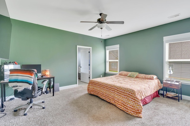 2835 Fernleaf Ln, Chattanooga, TN 37421 - bedroom with visible vents, carpet flooring, baseboards, and a ceiling fan