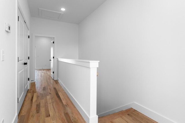 943 Montague Pl, Chattanooga, TN 37408 - hall featuring baseboards, attic access, an upstairs landing, and light wood finished floors
