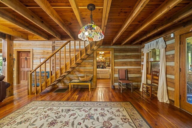 1011 Buffalo Rd, Jefferson City, TN 37760 - interior space with stairs, hardwood / wood-style floors, wood walls, and wood ceiling